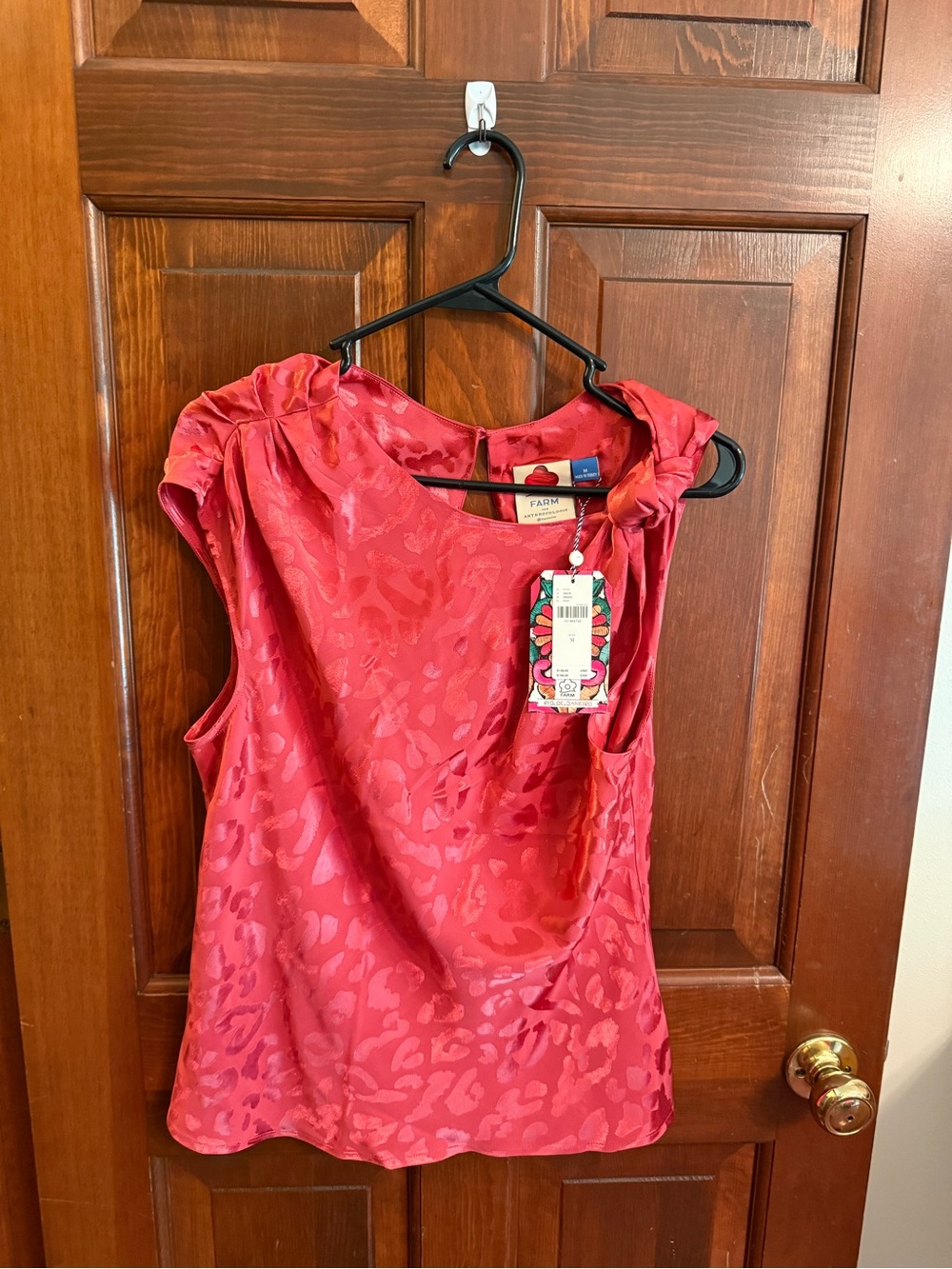 NWT FARM Rio x Anthropologie Pink Leopard Asymmetric Tank M